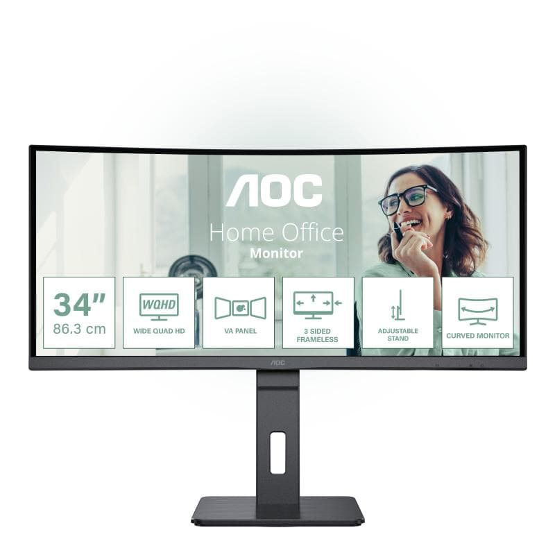 AOC MONITOR CURVO 34" LED VA WQHD 21:9 4MS 300 CDM, REG ALTEZZA, USB-C, DP/HDMI, MULTIMEDIALE