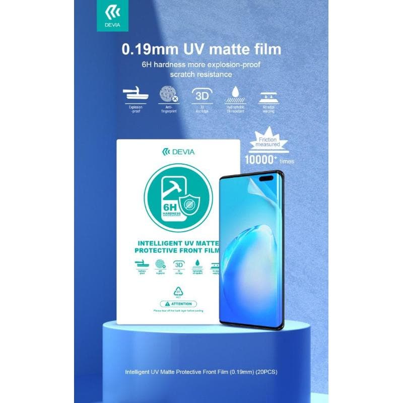 Devia Pellicole Anti impronte opache 0,19mm UV 6H Ideale schermi Curvi - MINIMO 20pz