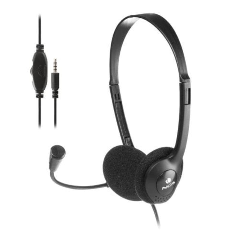 NGS CUFFIE CON MICROFONO REGOLABILE, CONNES AUDIO 3,5mm+ADATTATORE DOPPIO JACK 3,5mm,CAVO1,5M
