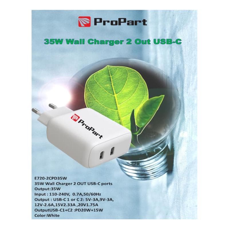 ProPart Carica Batteria 35W 2 Output USB-C