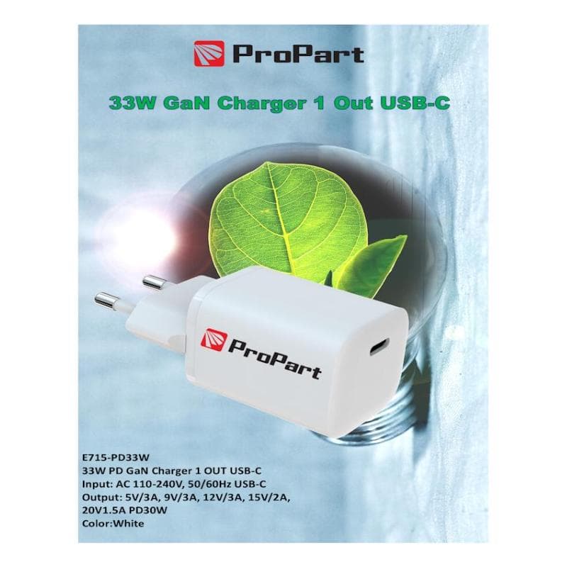 ProPart Carica Batteria PD GaN Charger 33W 1 Output USB-C