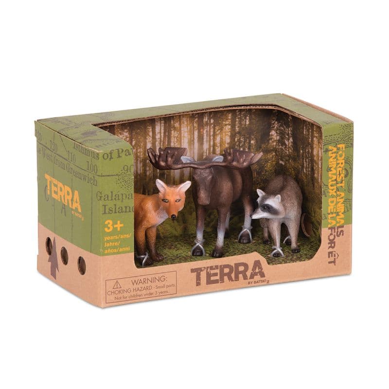 Animali della foresta Terra Volpe, alce, procione