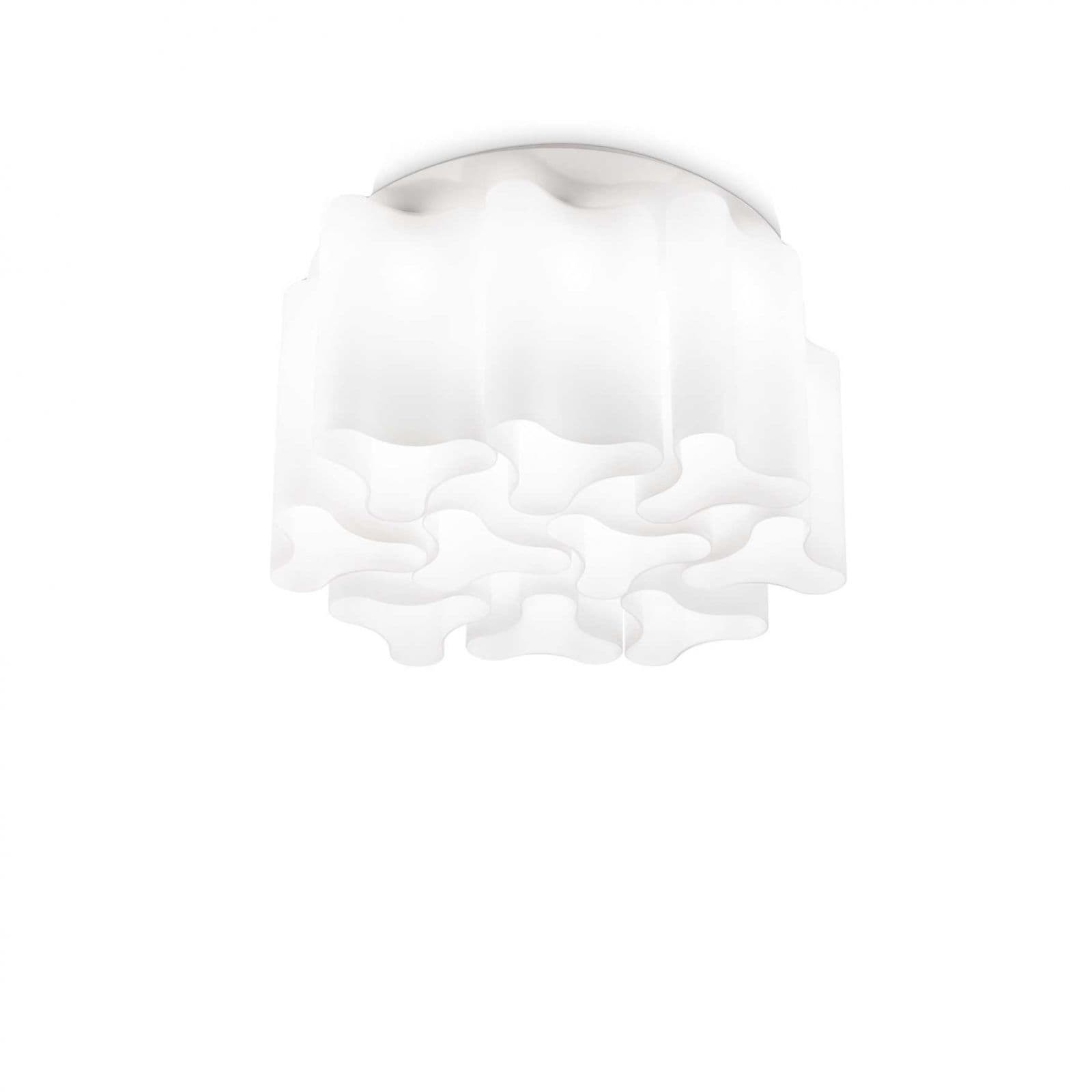 COMPO PLAFONIERA 10 LUCI ATTACCO E27 L.73,5CM IN VETRO SOFFIATO BIANCO