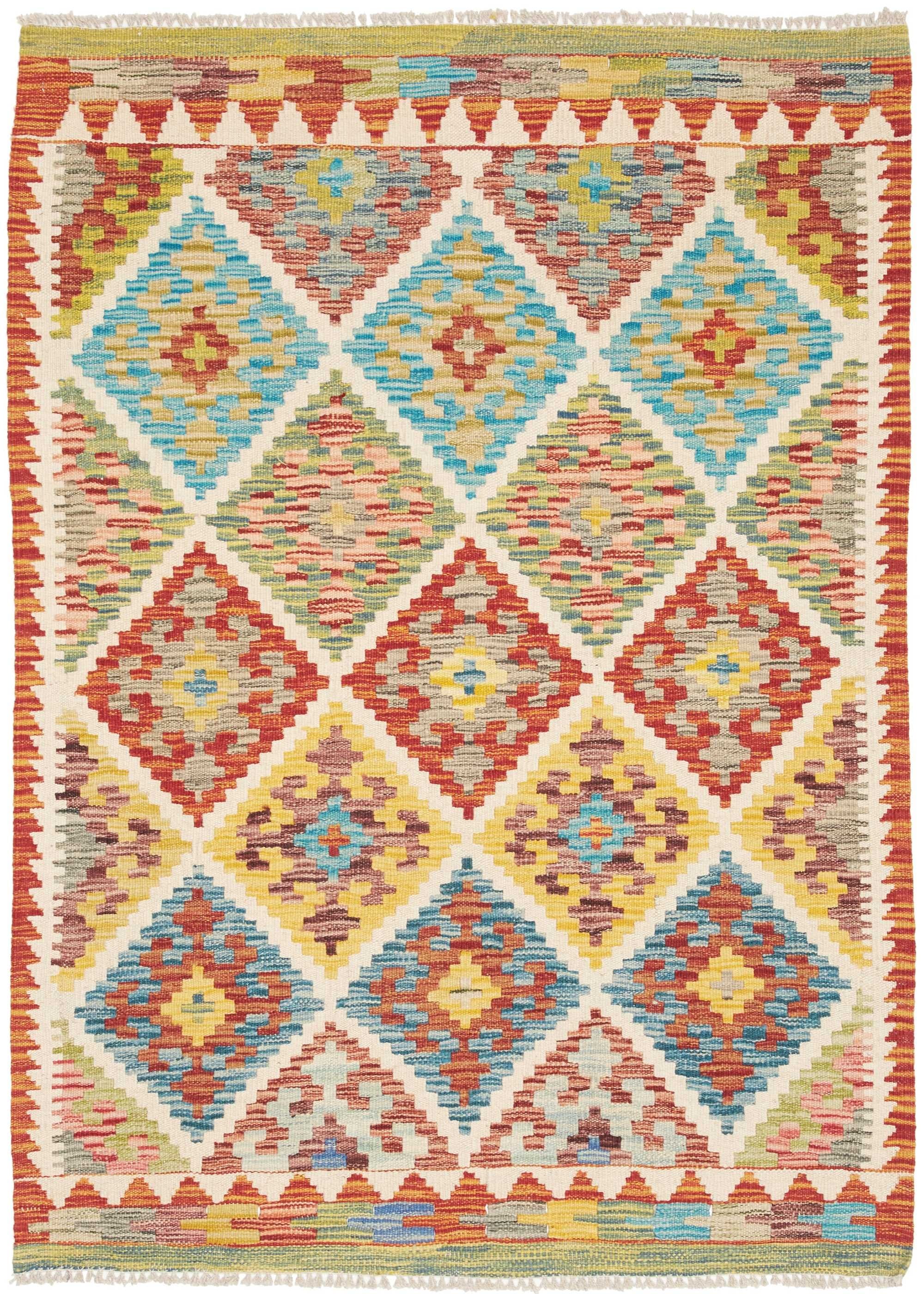 Kilim Afghanistan Geometrico Multicolore 102x139 Cm