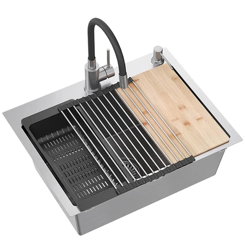 Lavello In Acciaio Luke 110 Workstation Brush Nickel senza rubinetto da cucina