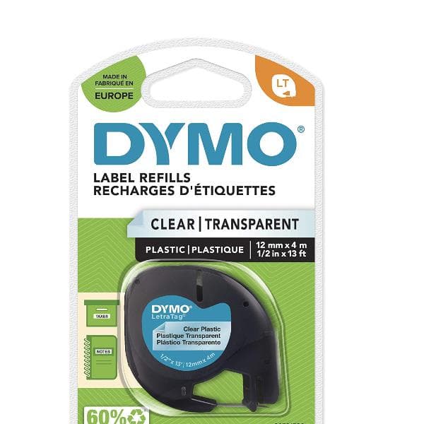 Nastro DYMO LT in plastica 12mmx4mt - Trasparente