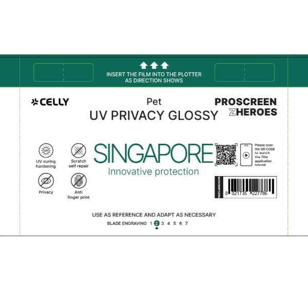 PROFILMPRO GLOSSY UV - Pellicola UV da 5 pezzi con finitura lucida e funzione Privacy compatibile con il plotter ProScreenPro - SINGAPORE (PROSCREEN ZHEROES)
