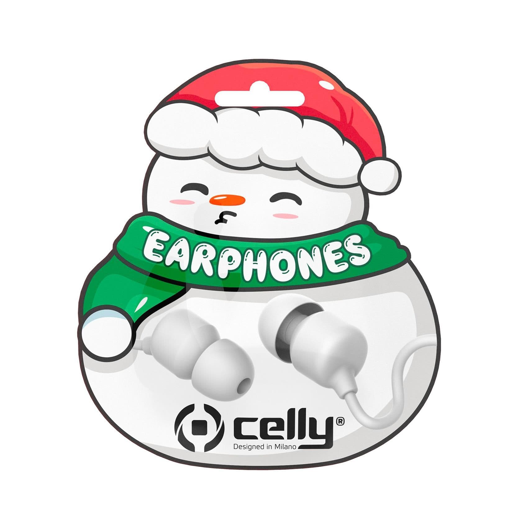 XMASEARSNOW - Auricolare stereo a filo IN-EAR con jack 3,5 mm, cavo piatti anti groviglio, remote contro e microfono integrato, simpatica confezione Natalizia