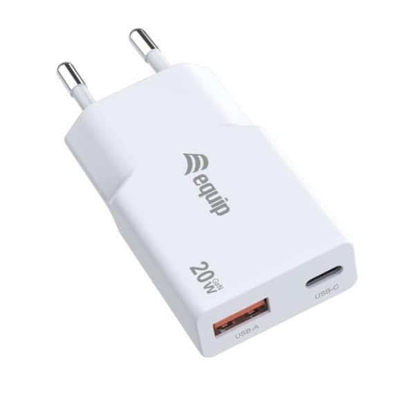 EQUIP - Caricabatterie GaN PD sottile USB a 2 porte da 20W, 1x USB-C + 1x USB-A