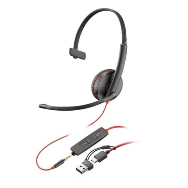 Cuffie HP Poly Blackwire 3215 USB-C/A + AUX 3,5 mm