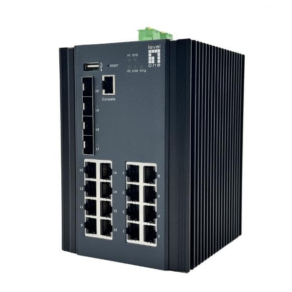 LEVELONE IGU-2071 - SWITCH INDUSTRIALE 20-Port L2 Plus Managed Gigabit, 16x 1GbE RJ45, 4x 1/2.5GbE SFP, DIN-Rail, -40°C - +80°C