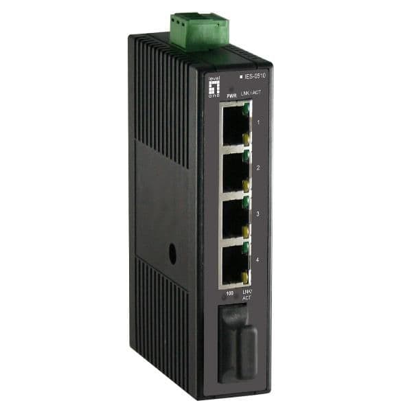 LEVELONE IES-0510 - SWITCH INDUSTRIALE 5-PORTE FAST ETHERNET, DIN-RAIL, 1x SC MM, -20°/+70°