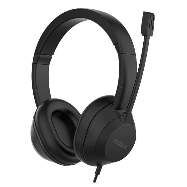 NILOX TECH - Cuffia con connessione USB-A, microfono rotante, controllo volume, cuscinetti morbidi, lunghezza cavo 1.8 mt