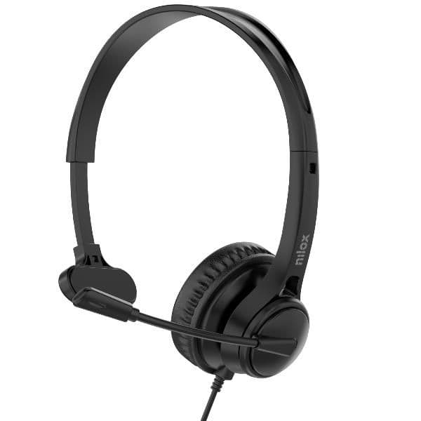 NILOX TECH - Cuffia Mono professionale con tecnologia ENC, controlli sul cavo, porta USB-C e adattatore USB-A, lunghezza cavo 2 metri, microfono regolabile