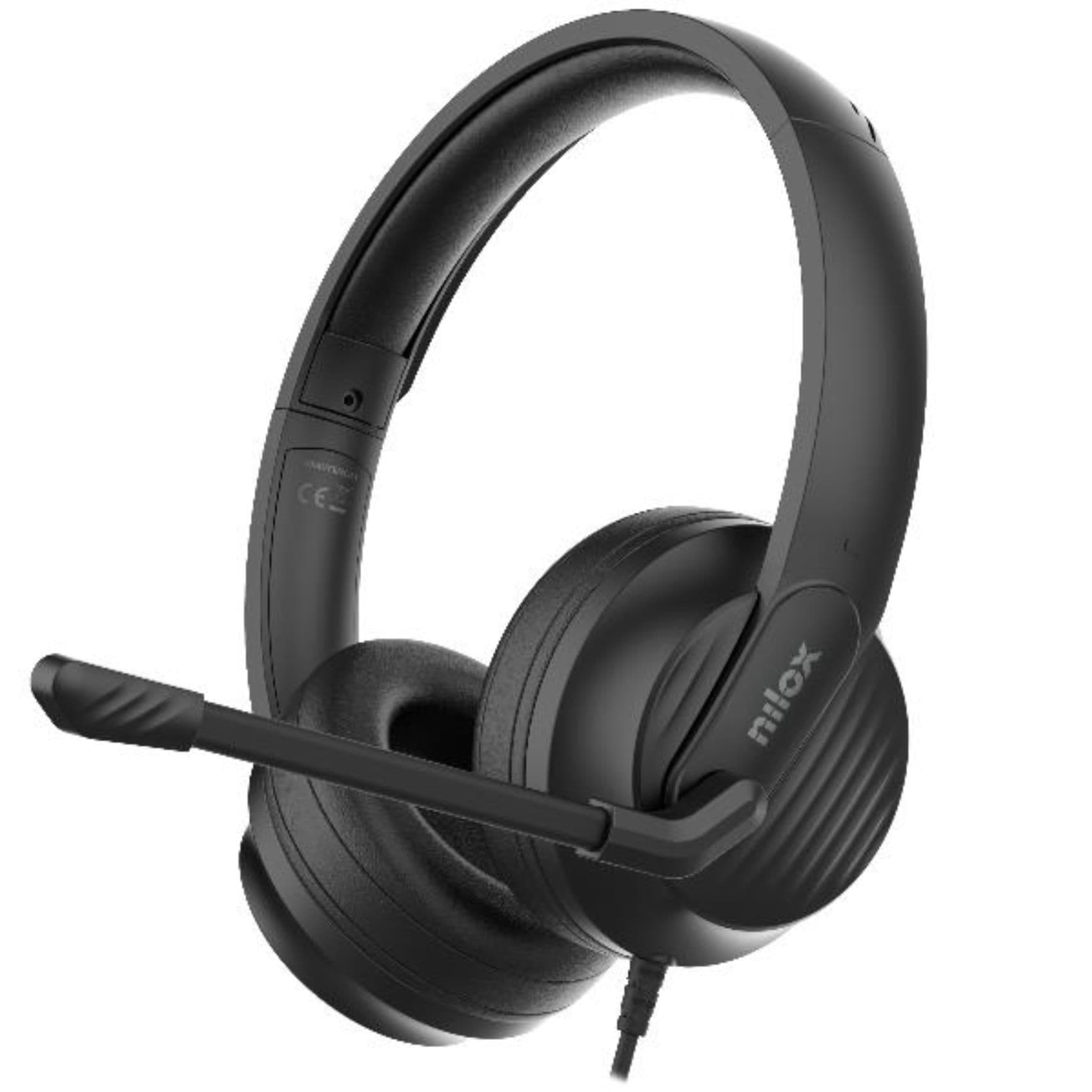 NILOX TECH - Cuffie con microfono, controllo volume e muto, ENC (cancellazione rumore ambientale), connessione USB-A con adattatore USB-C