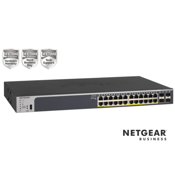 NETGEAR GS728TP Switch Smart Managed Pro 24 porte Gigabit PoE+(tot 190W),Garanzia a vita
