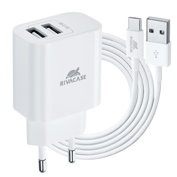 CARICATORE DA MURO 12W 2 USB A + CAVO RICARICA USB C