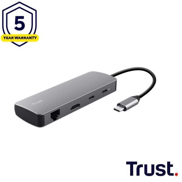ADATTATORE DOCKING STATION MULTIPORT 8 IN 1, 1 HDMI 4K (60HZ)+ 1 LAN + 1 SD/MICRO SD READER + 2P USB-A + 2P USB-C TRUST DALYX 8-IN-1 - ALLUMINIO