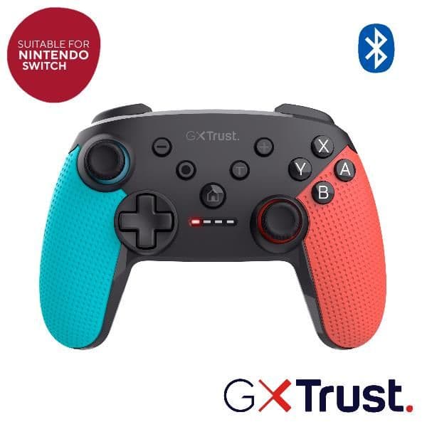 CONTROLLER GAMEPAD WIRELESS RICARICABILE PER NINTENDO SWITCH/SWITCH 2/SWITCH OLED/SWITCH LIGHT CON COMANDI MOVIMENTO E FEEDBACK A VIBRAZIONE - TRUST GXT 1246B NERO/ROSSO/BLU