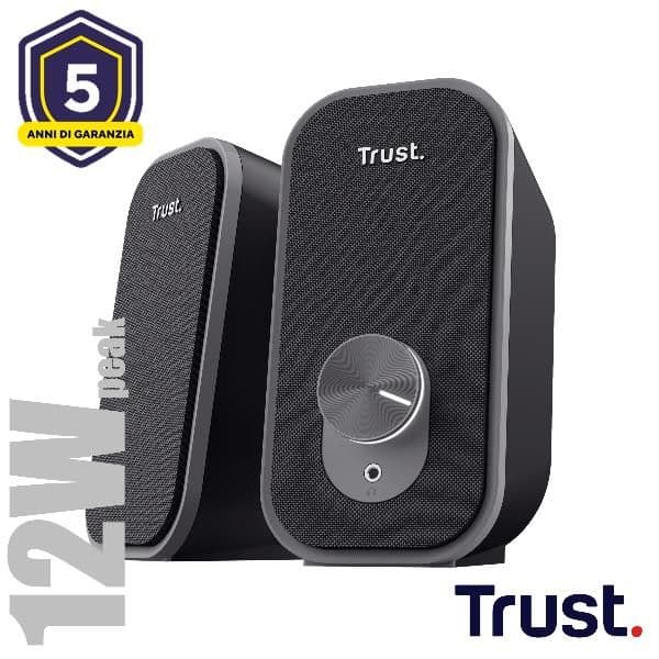SET ALTOPARLANTI SPEAKERS 2.0 12W PICCO (6W RMS) CON PRESA PER CUFFIE - TRUST ADOR 2.0 - NERO/GRIGIO