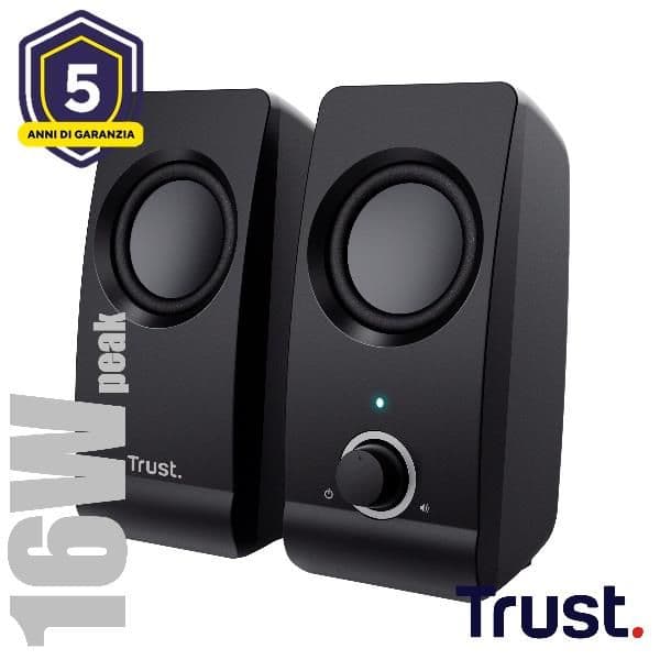 SET ALTOPARLANTI SPEAKERS 2.0 16W PICCO (8W RMS) - TRUST REMO 2.0 - NERO
