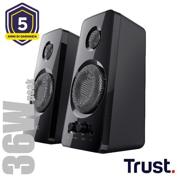 SET ALTOPARLANTI SPEAKERS 2.0 36W PICCO (18W RMS) CON INGRESSO JACK 3,5MM - TRUST TYTAN 2.0 - NERO