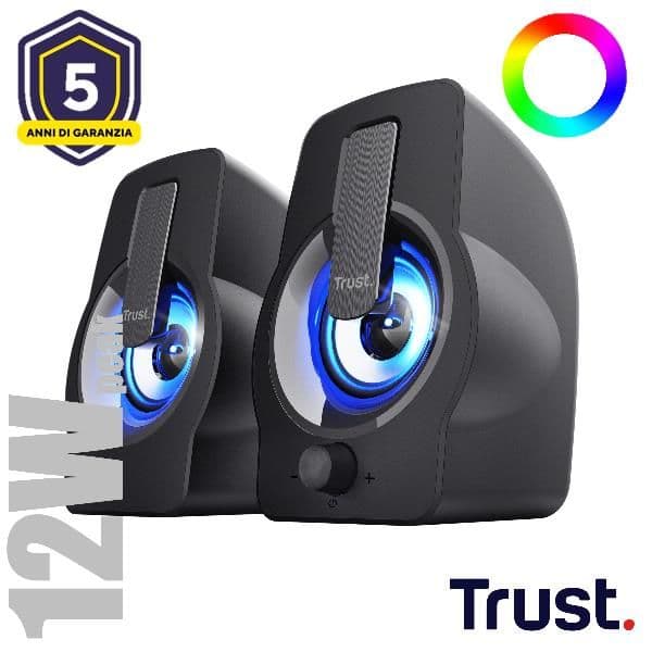 SET ALTOPARLANTI SPEAKERS 2.0 12W PICCO (6W RMS) ILLUMINATI LED RGB - TRUST GEMI - NERO