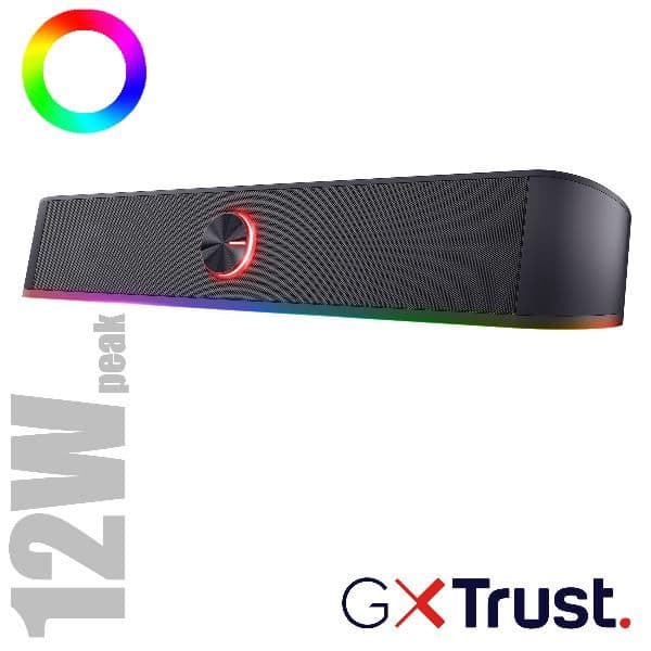 SOUNDBAR GAMING SPEAKERS 12W PICCO (6W RMS) ILLUMINATA RGB CON INGRESSO AUX E CUFFIA 6W RMS (12W PICCO) - TRUST GXT619 THORNE - NERO