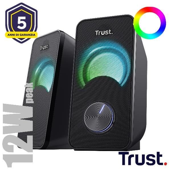 SET ALTOPARLANTI SPEAKERS 2.0 12W PICCO (6W RMS) ILLUMINATI LED RGB - TRUST ARYS - NERO