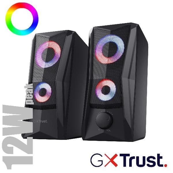 SET GAMING ALTOPARLANTI SPEAKERS 2.0 12W PICCO (6W RMS) ILLUMINATI LED RGB - TRUST GXT 606 JAVV RGB