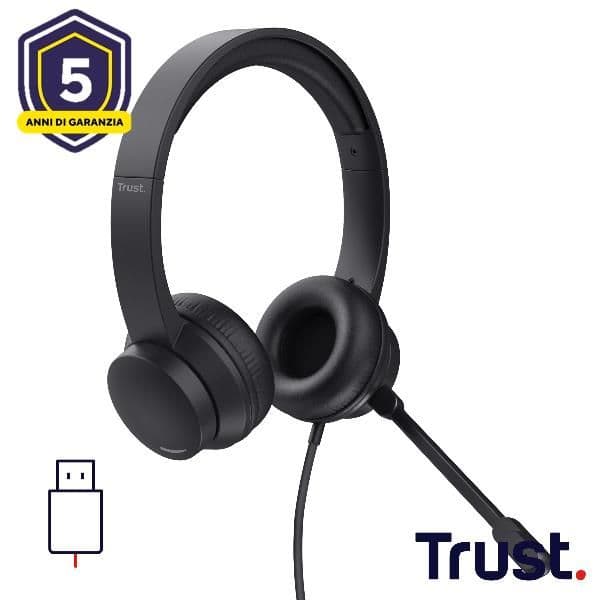 CUFFIE ON-EAR CABLATE 1,8M USB CON MICROFONO FLIP TO MUTE - TRUST AYDA USB - NERO
