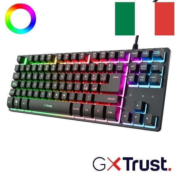 TASTIERA GAMING (COMPATTA TKL) CABLATA ILLUMINATA - LAYOUT ITALIANO - TRUST GXT833W THADO TKL - NERO