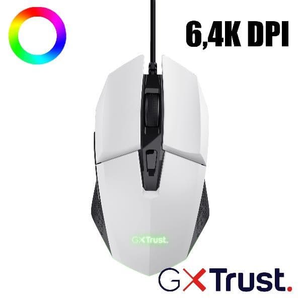 MOUSE GAMING ILLUMINATO CABLATO 6.400DPI ACELLERAZIONE 20G - TRUST GXT109W FELOX BIANCO