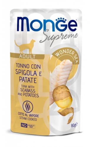 Monge Supreme Buste Tonno con Spigola e Patate - Adult 80 gr.