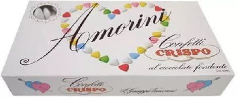 Amorini bianco Crispo 1 Kg confetti bianchi a forma di cuori di cioccolato fondente