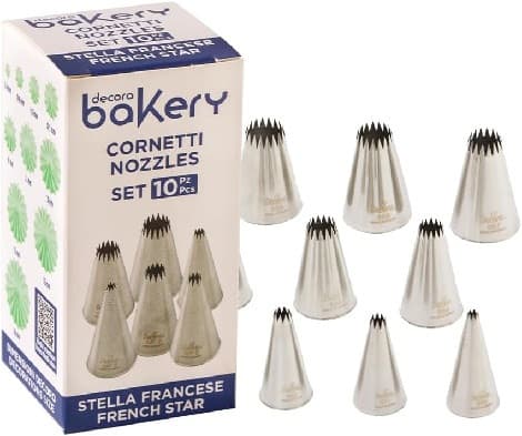 Set 10 Cornetti Stella Francese Decora – Acciaio Inox Ø4-18mm | Beccucci per Decori Diretti con Sac à Poche