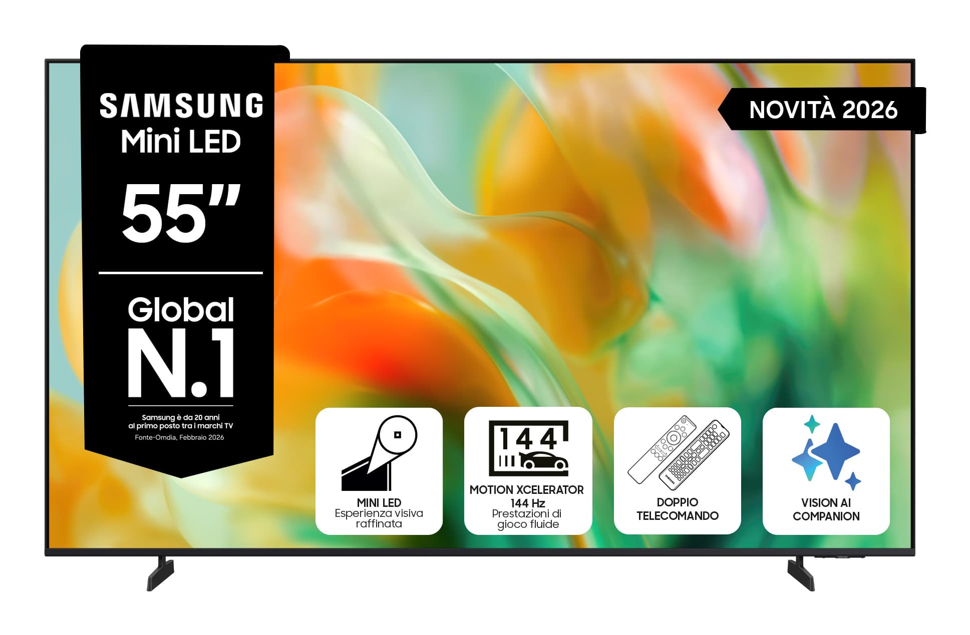 Samsung Mini LED AI TV 55" UE55M80HAUXZT 4K, Processore NQ4 AI Gen2, 4K Upscaling, Color Booster Pro, OTS Lite, Metal Stream Design, Vision AI Smart TV, 2026 GARANZIA ITALIA