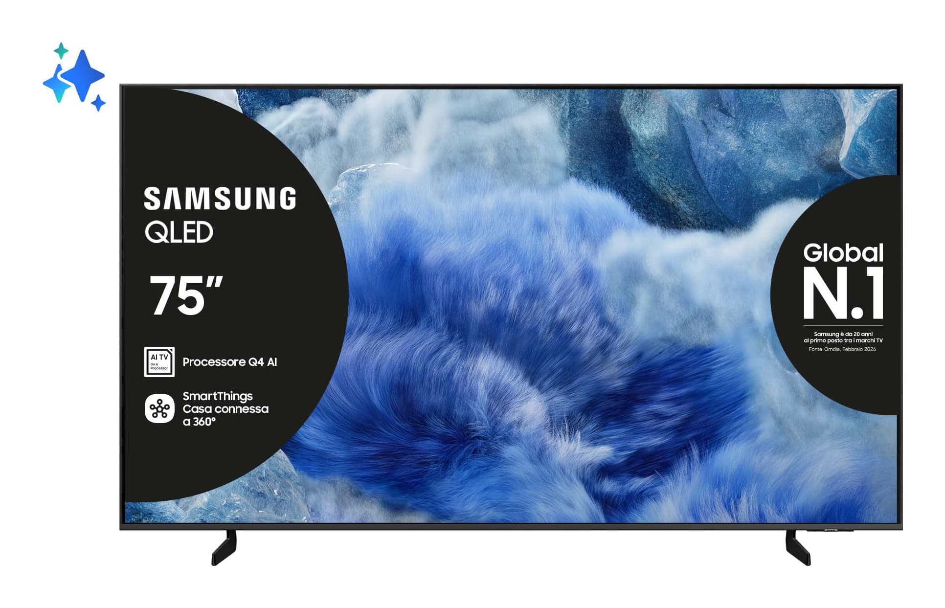 Samsung QLED AI TV 75" QE75Q8FAAUXZT 4K, Processore Q4 AI, 4K Upscaling, Color Booster Pro, OTS Lite, Air Slim Design, Vision AI Smart TV, 2025 GARANZIA ITALIA