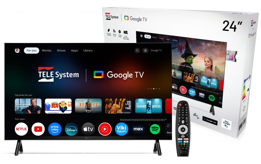 TELE System Google TV 24″ – TS24FL SMG15 61 cm (24") HD Smart TV Wi-Fi Nero 180 cd/m² GARANZIA ITALIA