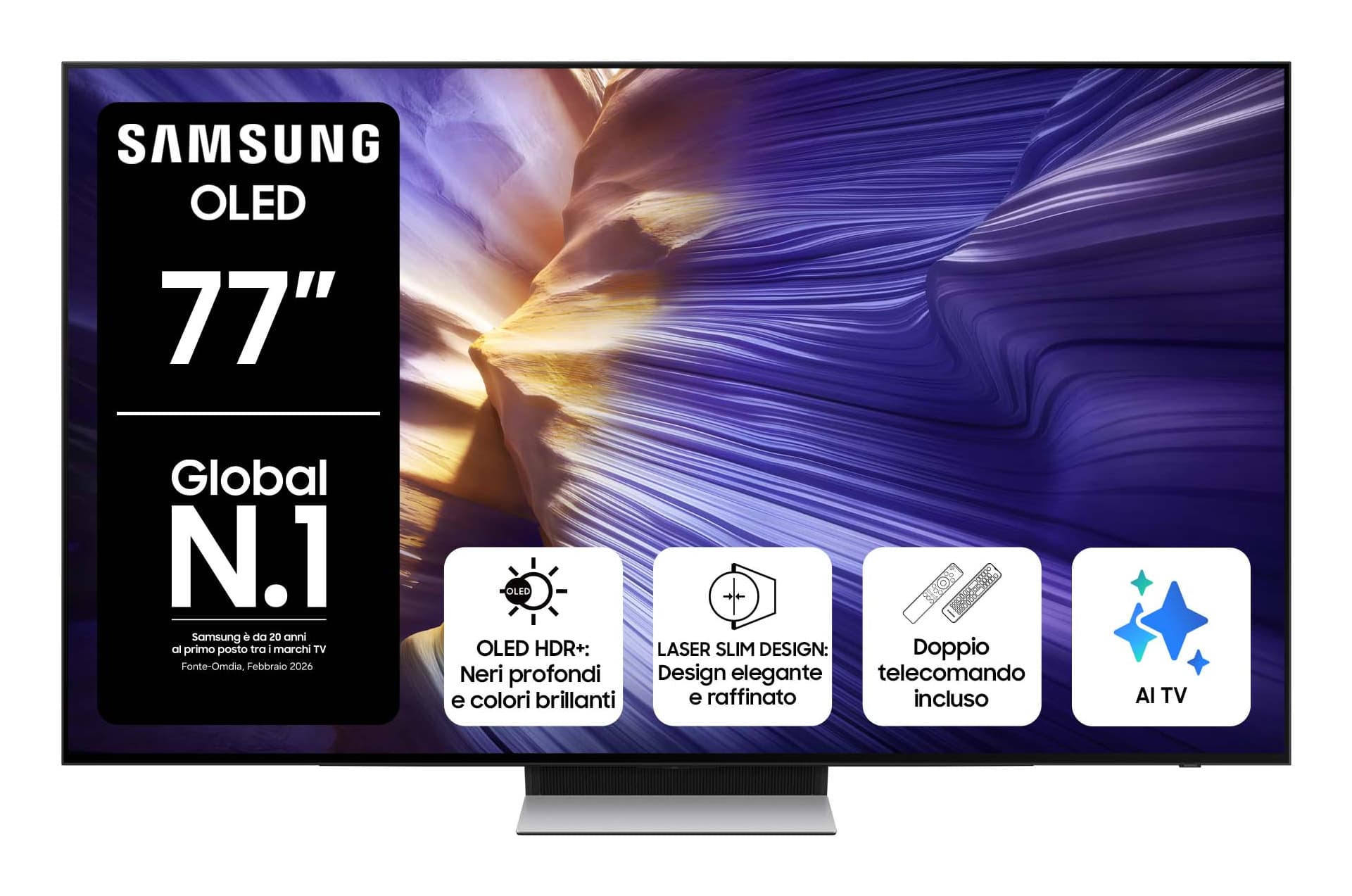 Samsung OLED AI TV 77" QE77S90FAEXZT 4K, Processore NQ4 AI Gen3, 4K AI Upscaling Pro, Schermo antiriflesso, OLED HDR, Dolby Atmos & OTS Lite, Laser Slim Design, Vision AI Smart TV, 2025 GARANZIA ITALIA
