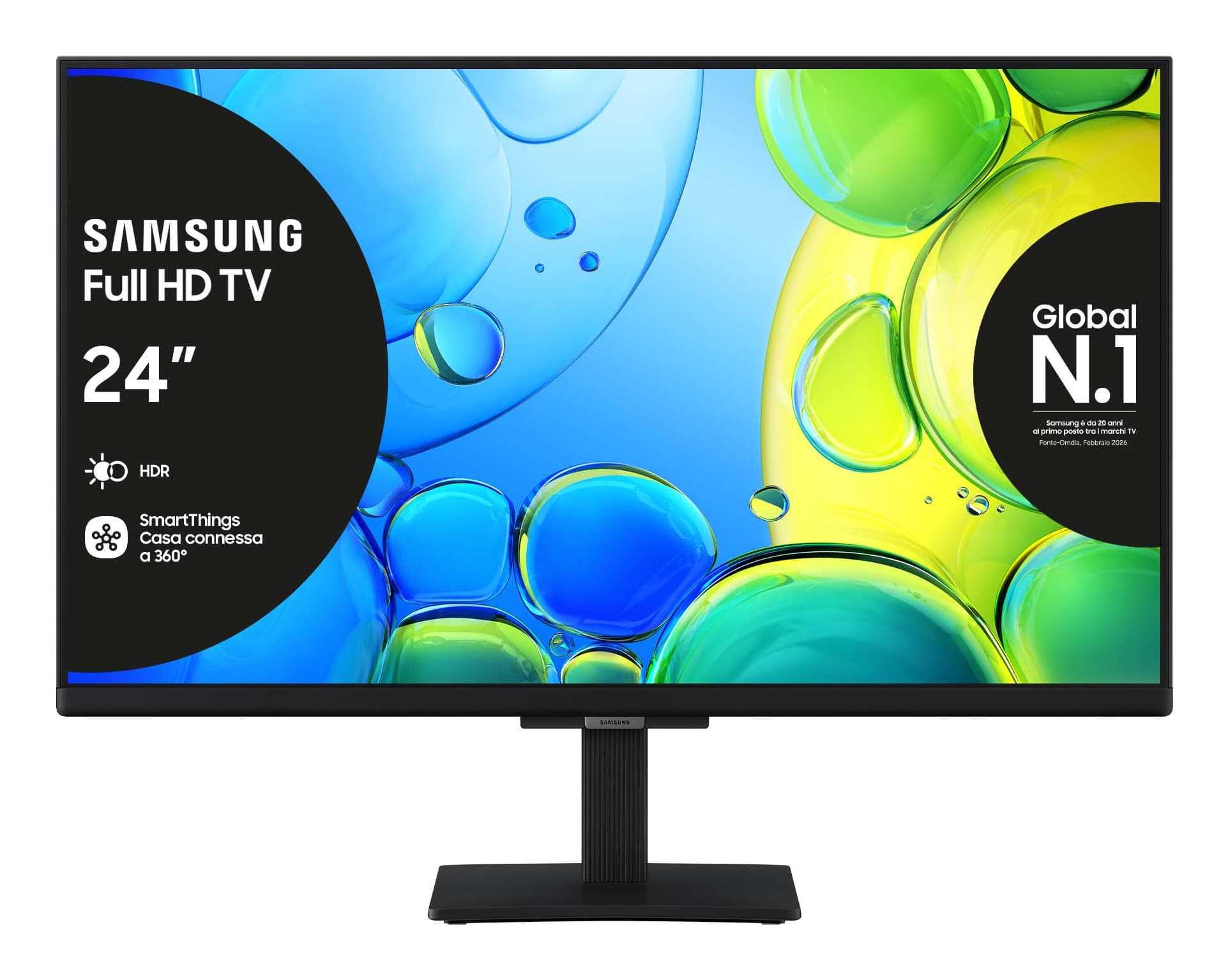 Samsung Full HD 24" UE24F6000FUXZT, Hyper Real Processor, HDR & Pur Color, Smart Experience, OTS Lite & Adaptive Sound, Slim Look Design, Smart TV, 2025 GARANZIA ITALIA