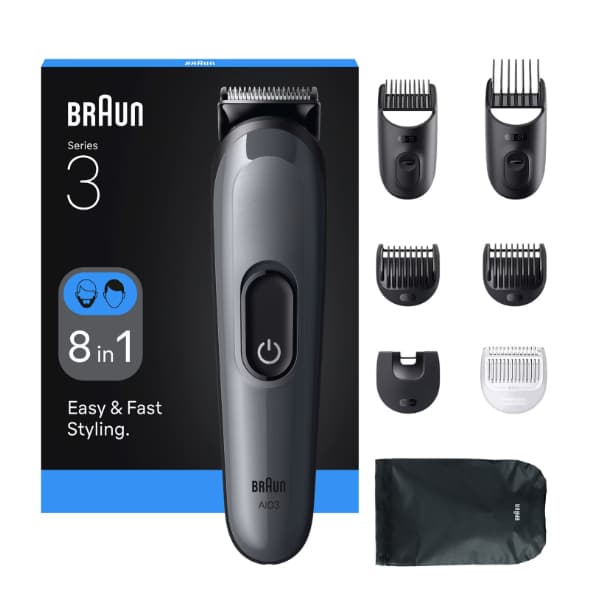 Braun Rifinitore All-In-One Series 3, 8In1, Lama Affilata, 14 Lunghezze, AIO3540, Grigio GARANZIA ITALIA
