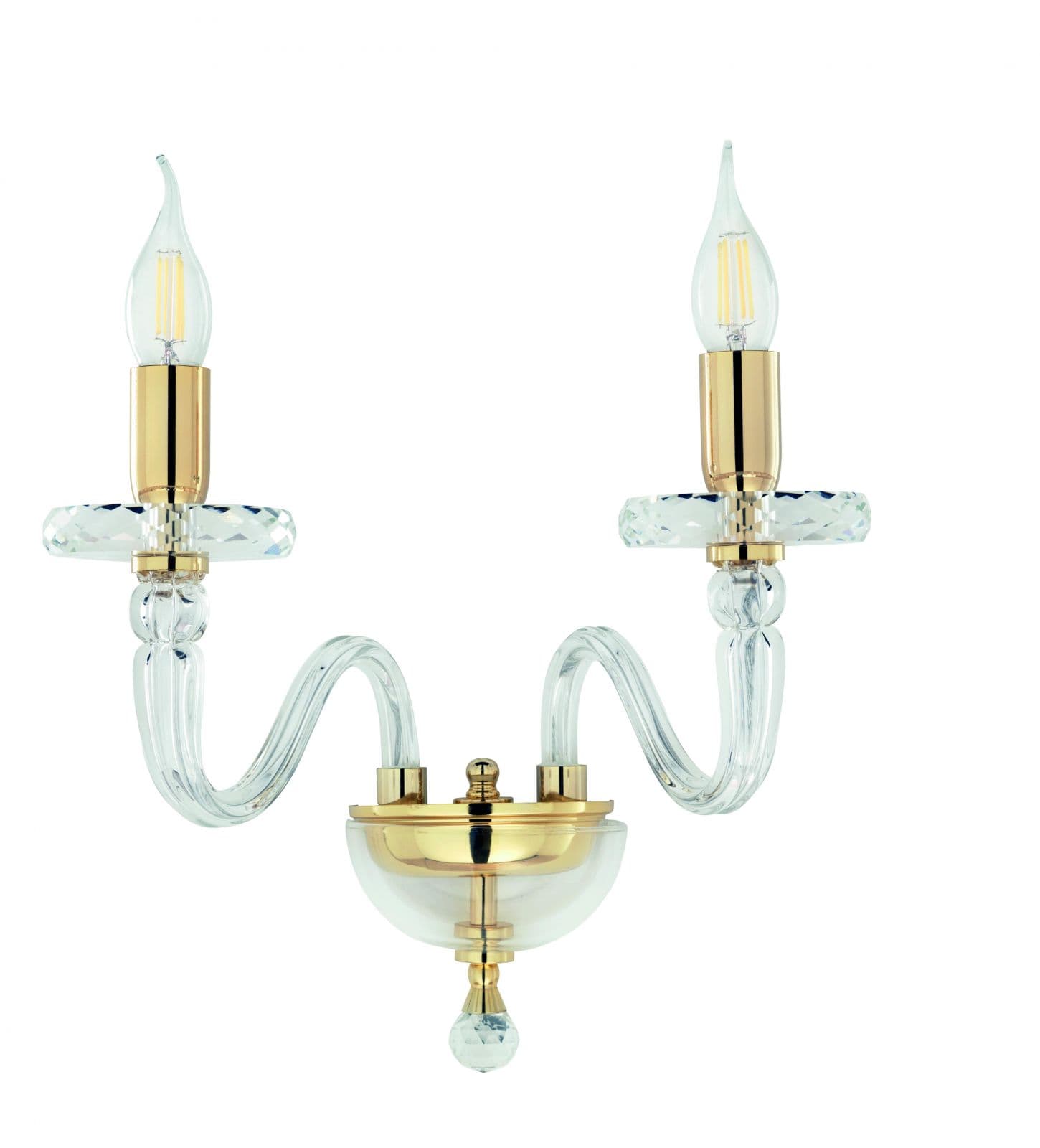 APPLIQUE BACH 2 LUCI CRISTALLO E ORO ATTACCO E14