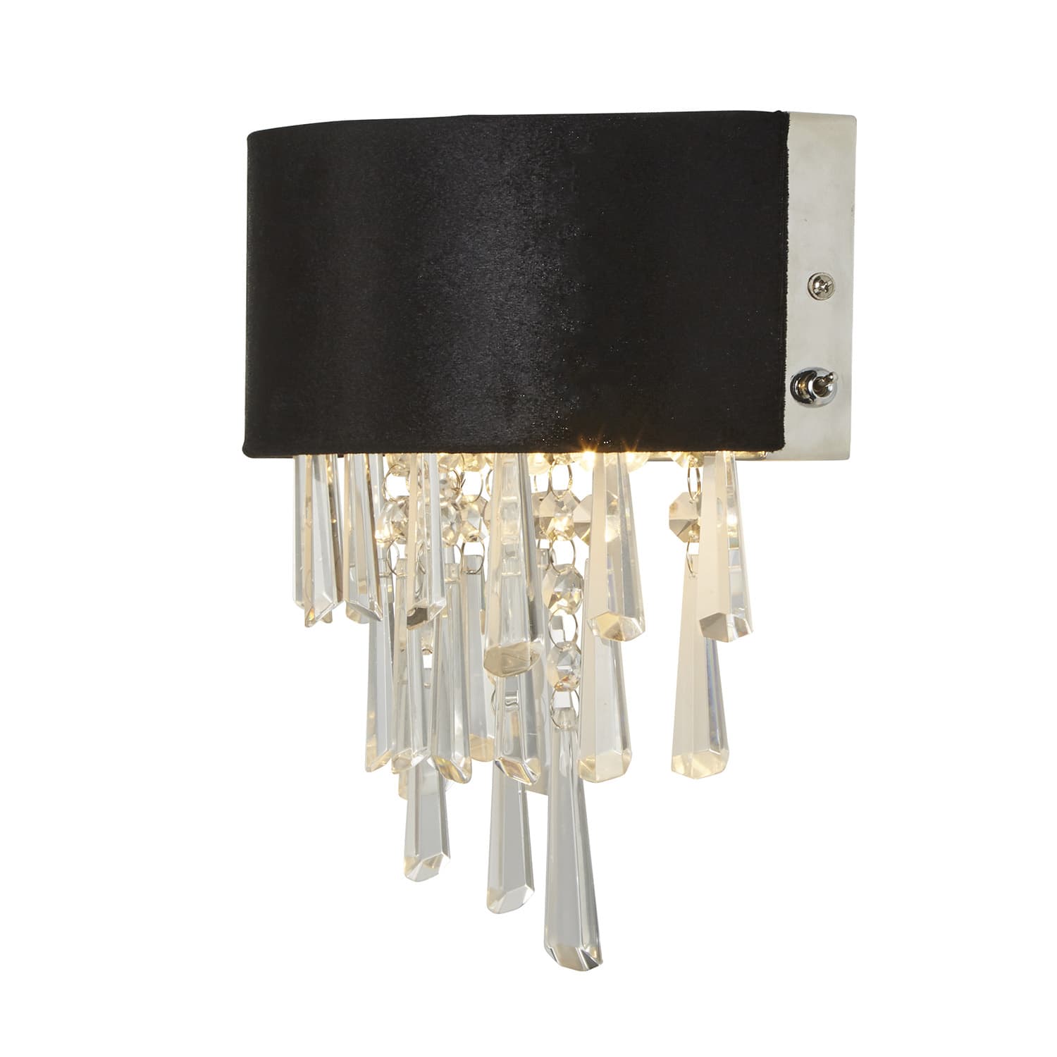 Applique Glamour 2Lt - Velluto nero e cristallo trasparente