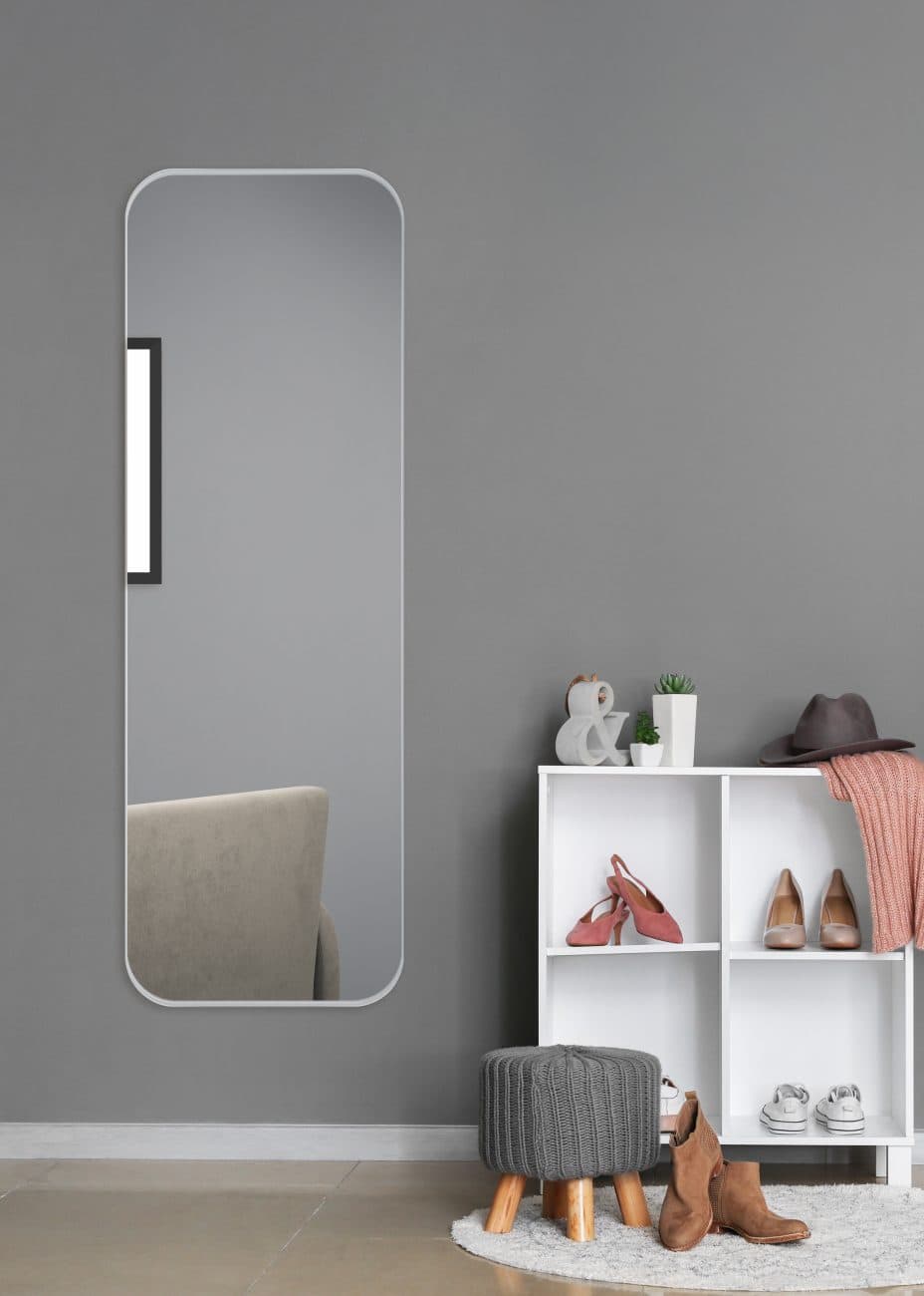 BRITNEY SPECCHIO DA PARETE CON CORNICE SPORGENTE CON GANCI X INSTALLAZIONE ORIZZONTALE E VERTICALE 50X150 ARGENTO