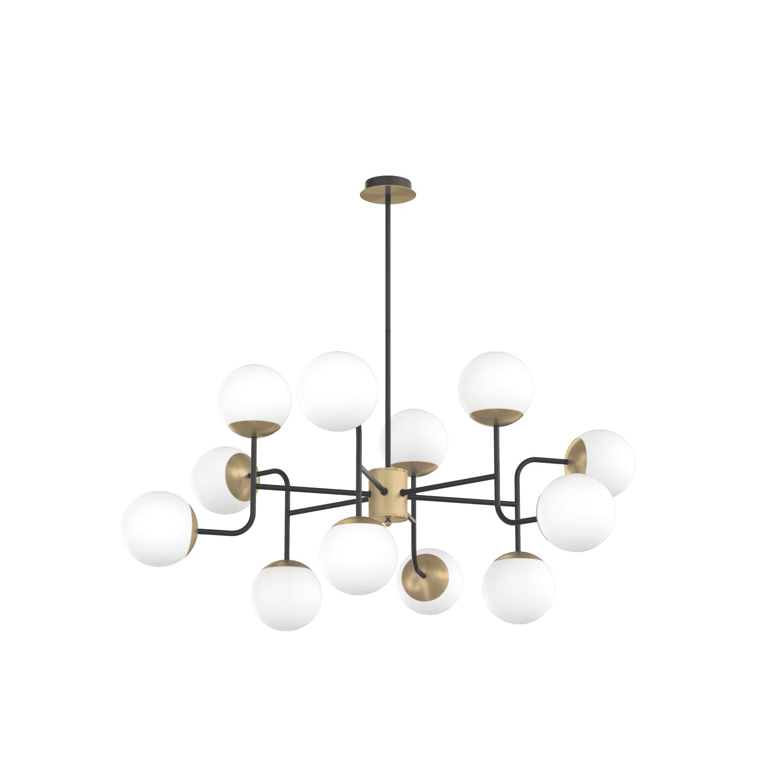 CLEAR LAMPADARIO 12 LUCI ATTACCO E27 IN VETRO BIANCO SOFFIATO MONTATURA NERA DETTAGLI OTTONE