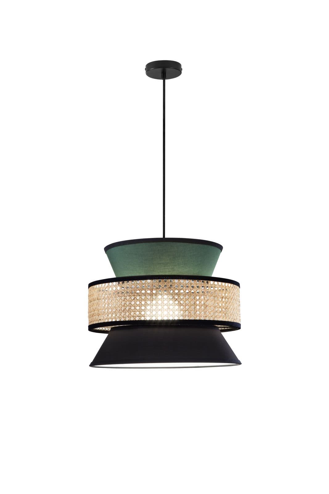 LAMPADARIO A SOSPENSIONE GAZEBO VERDE NERO RATTAN NATURALE 1 LUCE ATTACCO E27 D40X200CM