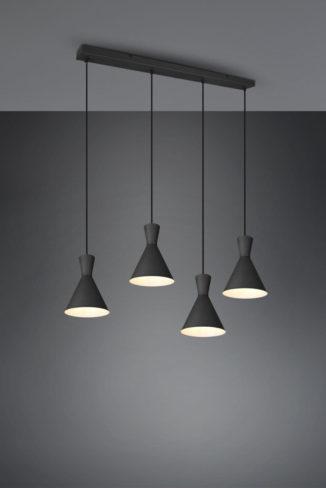 ENZO SOSPENSIONE BARRA 4 DOPPI CONI METALLO NERO L. 90CM 4 LUCI ATTACCO E27