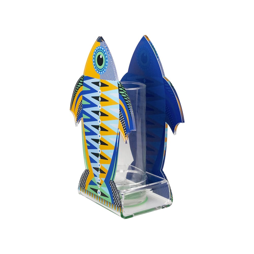 VASO PESCE IMPERATORE PICCOLO IN CRISTALLO ACRILICO DECORATO BLU E VETRO TRASPARENTE