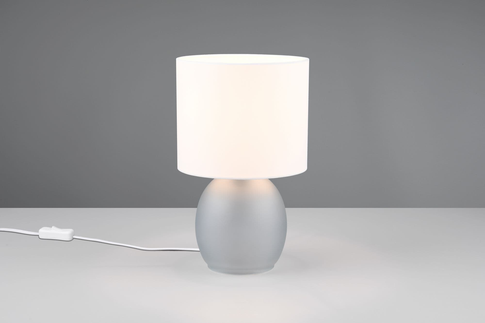 VELA LAMPADA DA TAVOLO BASE VETRO GRIGIO CON PARALUME BIANCO H. 29CM 1 LUCE ATTACCO E14